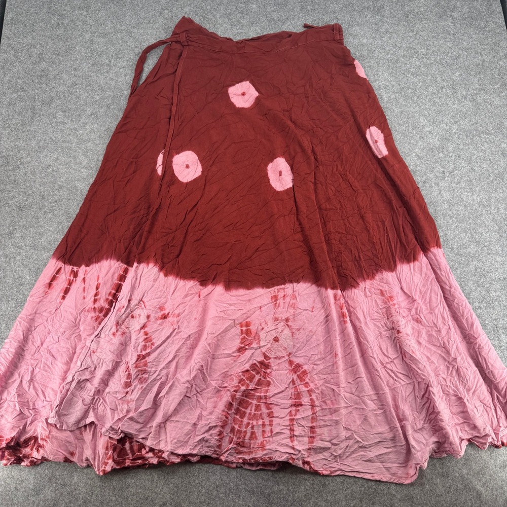 Neelam Burgundy Pink Tie Dye Polka Dot Wrap Maxi Skirt Free Size Boho Crinkle